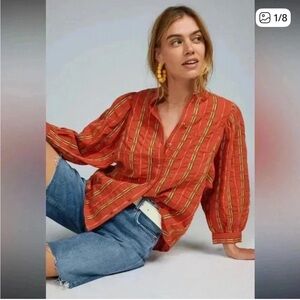 Anthropologie Pilcro The Bella Femme Buttondown Shirt Balloon Sleeve XS Ulla